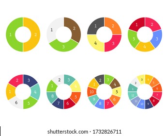 Collection of infographic templates for business concept with 1, 2, 3, 4, 5, 6, 8, 10, 12  parts vector illustration. Template for cycling diagram, graph, chart or presentation. 