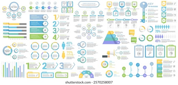 Collection of infographic templates - graphs and chart, timelines, steps and options, percents, people infographics, vector eps10 illustration