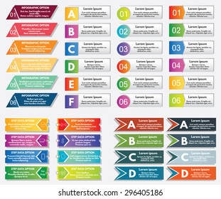 Collection of infographics elements. Can be used for banners, presentations, websites, brochures, diagrams, graphs, flyers, number options etc.