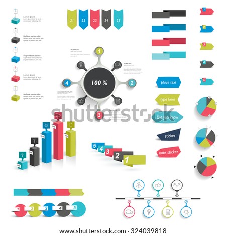Collection of infographics elements. Colorful set template.