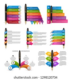 Collection of infographics with ink pens. Vector design elements. Infographics for business presentations or information banner, workflow layout, flow chart. 