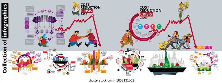 Collection of infographics template with cartoon character, vector