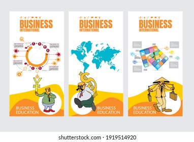 Collection of infographics template with cartoon character, vector