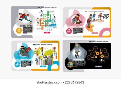 Collection of infographics template with cartoon character, vector