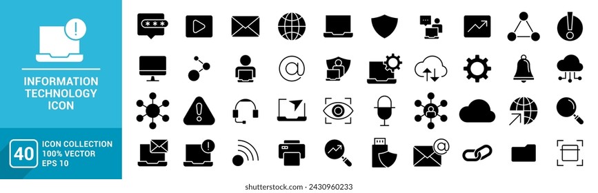 Collection of information technology icons, global internet, IT, system, network, data center, computer, vector template editable and resizable EPS 10.