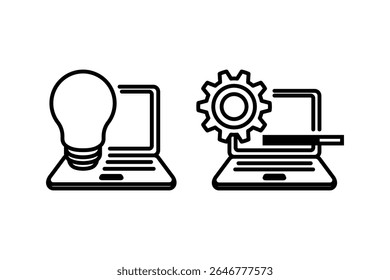 collection of Information telecommunication or it icon design template with the composition object consist of laptop, gear engineering, light bulb, and loading symbols isolated on white background