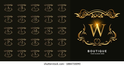 Collection initial alphabet with luxury ornament floral frame