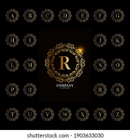 Collection initial alphabet with luxury ornament floral frame