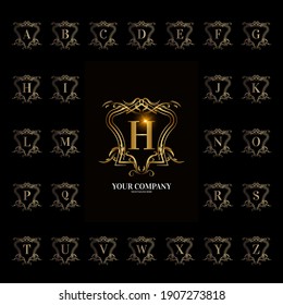 Collection initial alphabet with luxury ornament floral frame