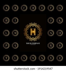 Collection initial alphabet with luxury ornament floral frame