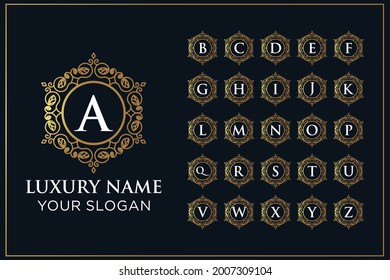 Collection initial alphabet with luxury ornament floral frame