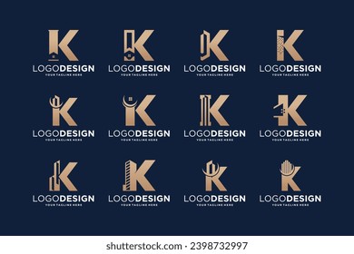 Collection of initial letter K with real estate symbol. Building logo design collection.