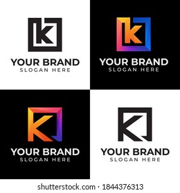 collection initial letter K with square logo with black versions