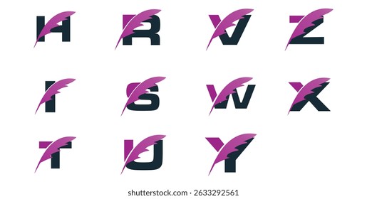 collection Initial letter logos and feather symbols. collection Feather design elements, Initial letter logo icons, Initial Logo Templates