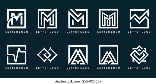 collection initial letter M logo design, geometric graphic icon vector