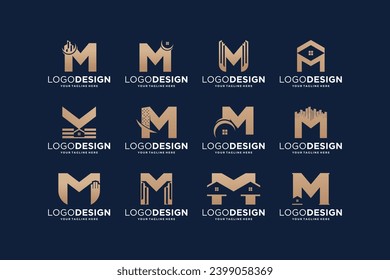 Collection of initial letter M with real estate symbol. Building logo design collection.