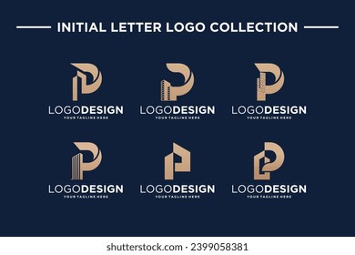 Collection of initial letter P with real estate symbols. Collection of building logo designs.
