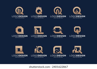 Colección de los diseños iniciales del logotipo del edificio Q.