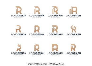 Collection of initial letter R building logo designs.