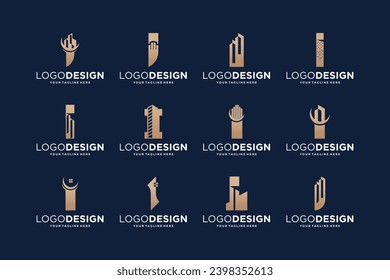 Collection of initial letter I with real estate symbol. Building logo design collection.