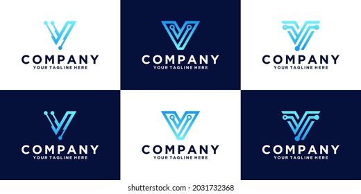 una colección de la inspiración de diseño del logotipo V de la letra inicial para empresas y tecnología