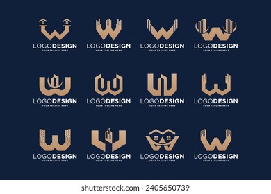 Kollektion der ersten Buchstaben W Gebäude Logo Designs.