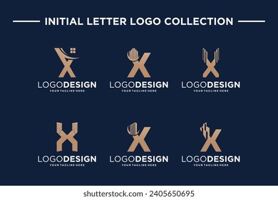 Collection of initial letter X with real estate symbols. Collection of building logo designs.