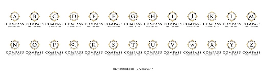 colección de la letra inicial A a Z brújula logo diseño Vector icono Plantilla 