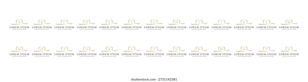 colección del diseño inicial del logotipo de la letra A a la Z, concepto de símbolo de Vector de romance de amor de corazón de San Valentín