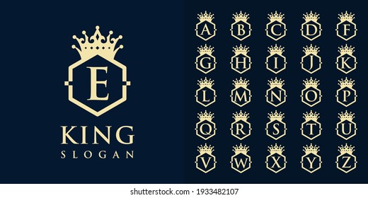 Collection of initial letters a to z with a crown frame logo design