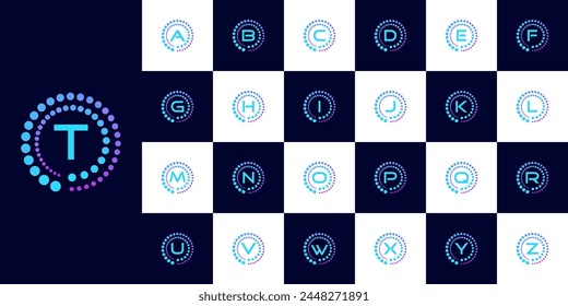 collection of initial letters a to z with logo design, technology circular dots for technology, digital, connection, data