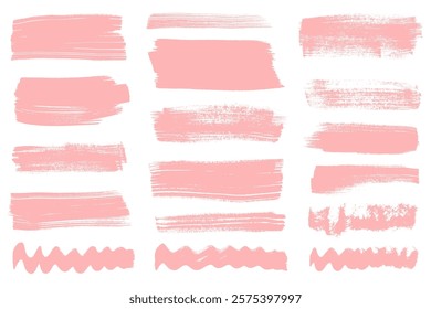 Collection of Ink Brush Strokes. Big Bold Brush Stroke Lines Set. Pink thick grunge banners, underline and highlight brush textures for posters, presentations, ads 