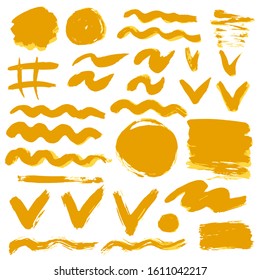 Collection of ink, brush strokes, brushes, lines, grungy. Dirty elements of decoration, boxes, frames