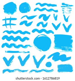 Collection of ink, brush strokes, brushes, lines, grungy. Dirty elements of decoration, boxes, frames