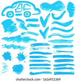 Collection of ink, brush strokes, brushes, lines, grungy. Dirty elements of decoration, boxes, frames