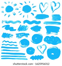 Collection of ink, brush strokes, brushes, lines, grungy. Dirty elements of decoration, boxes, frames
