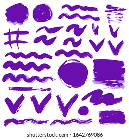 Collection of ink, brush strokes, brushes, lines, grungy. Dirty elements of decoration, boxes, frames