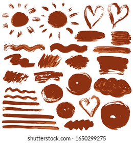 Collection of ink, brush strokes, brushes, lines, grungy. Dirty elements of decoration, boxes, frames