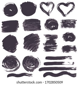 Collection of ink, brush strokes, brushes, lines, grungy. Dirty elements of decoration, boxes, frames