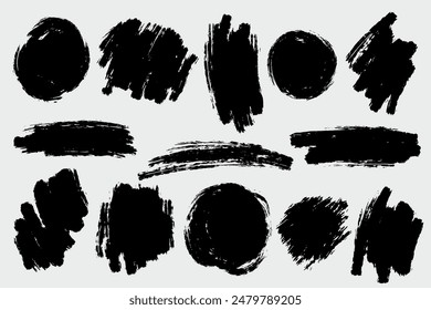 Collection of ink Brush Strokes. Set of vector Grunge Brushes. Dirty textures of banners, boxes, frames and design elements. Painted objects Isolated on white background