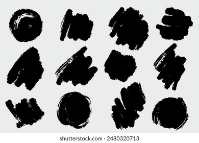 Collection of ink Brush Strokes. Set of vector Grunge Brushes. Dirty textures of banners, boxes, frames and design elements. Painted objects Isolated on white background