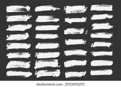 Collection of ink brush strokes. Set of vector grunge brushes featuring dirty textures for banners, boxes, frames, and design elements. Painted objects isolated on a white background