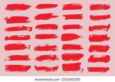 Collection of ink brush strokes. Set of vector grunge brushes featuring dirty textures for banners, boxes, frames, and design elements. Painted objects isolated on a white background