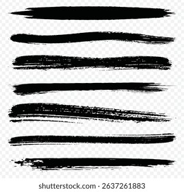 Collection of ink Brush Strokes. Set of vector Grunge Brushes. Dirty textures of banners, frames and design elements. Painted objects Isolated on Transparent background. EPS 10.