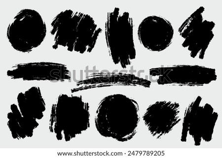 Collection of ink Brush Strokes. Set of vector Grunge Brushes. Dirty textures of banners, boxes, frames and design elements. Painted objects Isolated on white background