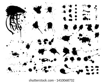 Collection of ink drops. Set of black paint splashes. Vector illustration 