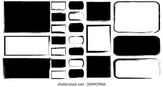 Collection of ink geometric figures. Isolated black elements. Paint brush design. Vector illustration. Stock image. 