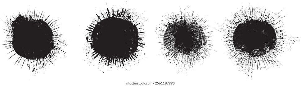 Collection of ink splashes for explosion effect .Set of Black Spray paint effect. Place stains and splats in this pack over any object to create grunge effect .Spray paint drips .abstract vector.