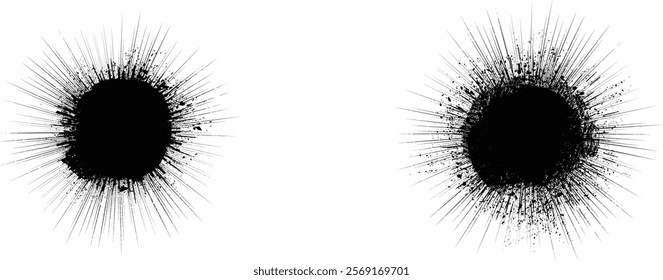 Collection of ink splashes for explosion effect .Set of Black Spray paint effect. Place stains and splats in this pack over any object to create grunge effect .Spray paint drips .abstract vector.
