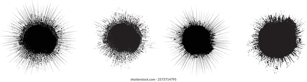 Collection of ink splashes for explosion effect .Set of Black Spray paint effect. Place stains and splats in this pack over any object to create grunge effect .Spray paint drips .abstract vector.
